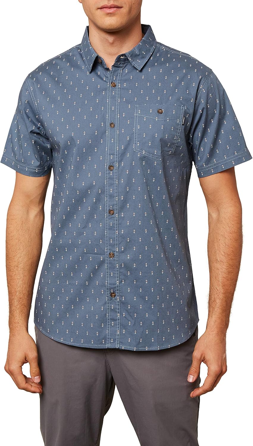 O'NEILL Men's Modern Slim Fit Short Sleeve Button Down Shirt: Clothing