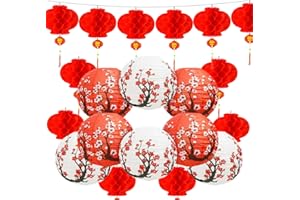 WODJR 22 Pcs Chinese Lanterns Chinese New Year Decorations Chinese Japanese Paper Lanterns Chinese Red Lanterns Cherry Blosso