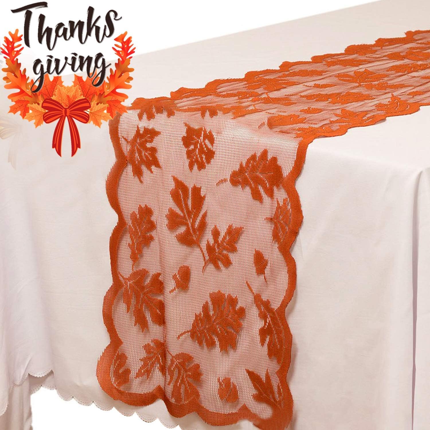 Fall Table Runner Thanksgiving Decorations 13 x 72 Inch Maple Leaves Table Runner Harvest Lace Pumpkin Runner Brow Long Fall Table Line for Thanksgiving Dinner (Brown): Home & Kitchen