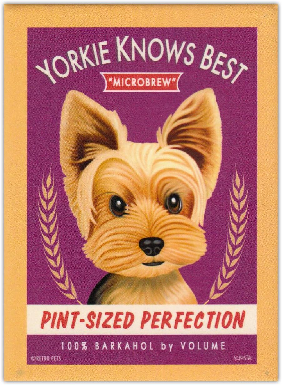 Retro Dogs Refrigerator Magnets - Yorkshire Terrier (Yorkie) Brew - Art