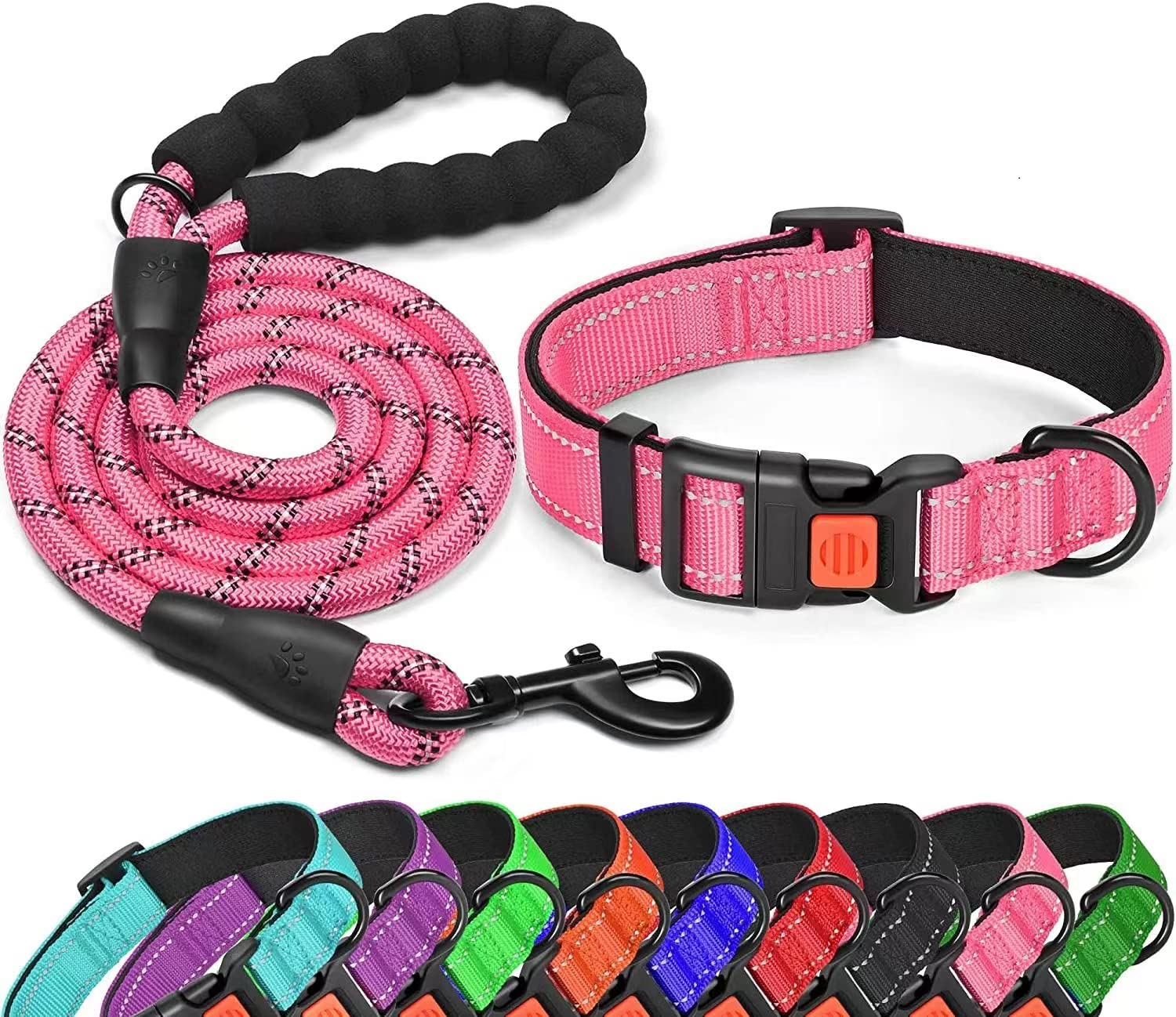 IMKRC Dog Collar - Adjustable Puppy Collars Dog Collar Medium Collars, Harnesses & Leads for Dogs Detachable with Safety Locking Buckle- shock collar for dogs Puppy Lead (L 19-24 inches, Pink)