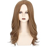 Yan Dream Women Long Wavy Brown Wig with Middle Part Cosplay Wig for Halloween Costume Parties