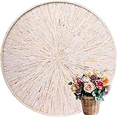 PEMAR 22" Round Mother of Pearl Extra Large Ottoman Tray with Raised Edge, Oversized Decorative Luxury Wooden Serving Tray for Food, Coffee Table, Breakfast in Bed (White Cream Sunlight)