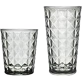 KLIFA- CUPID- 16 & 21 ounce, Set of 8, Acrylic Drinking Glasses, Tumbler Highball Glass Set, BPA-Free, Stackable Plastic Drinkware, Dishwasher Safe, Gray-Black
