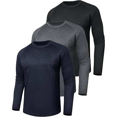 Men's Long Sleeve Cotton T-Shirt - Casual Crewneck Active Workout Top In Black - View #9