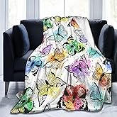Butterfly Watercolor Colorful Pretty Blanket, Soft Blankets Flannel Bed Throw Cozy Lightweight Plush Gifts for Women Girls Sofa Couch Bedroom Living Rooms Warm All Season, Home Decor, Small 50"x40"