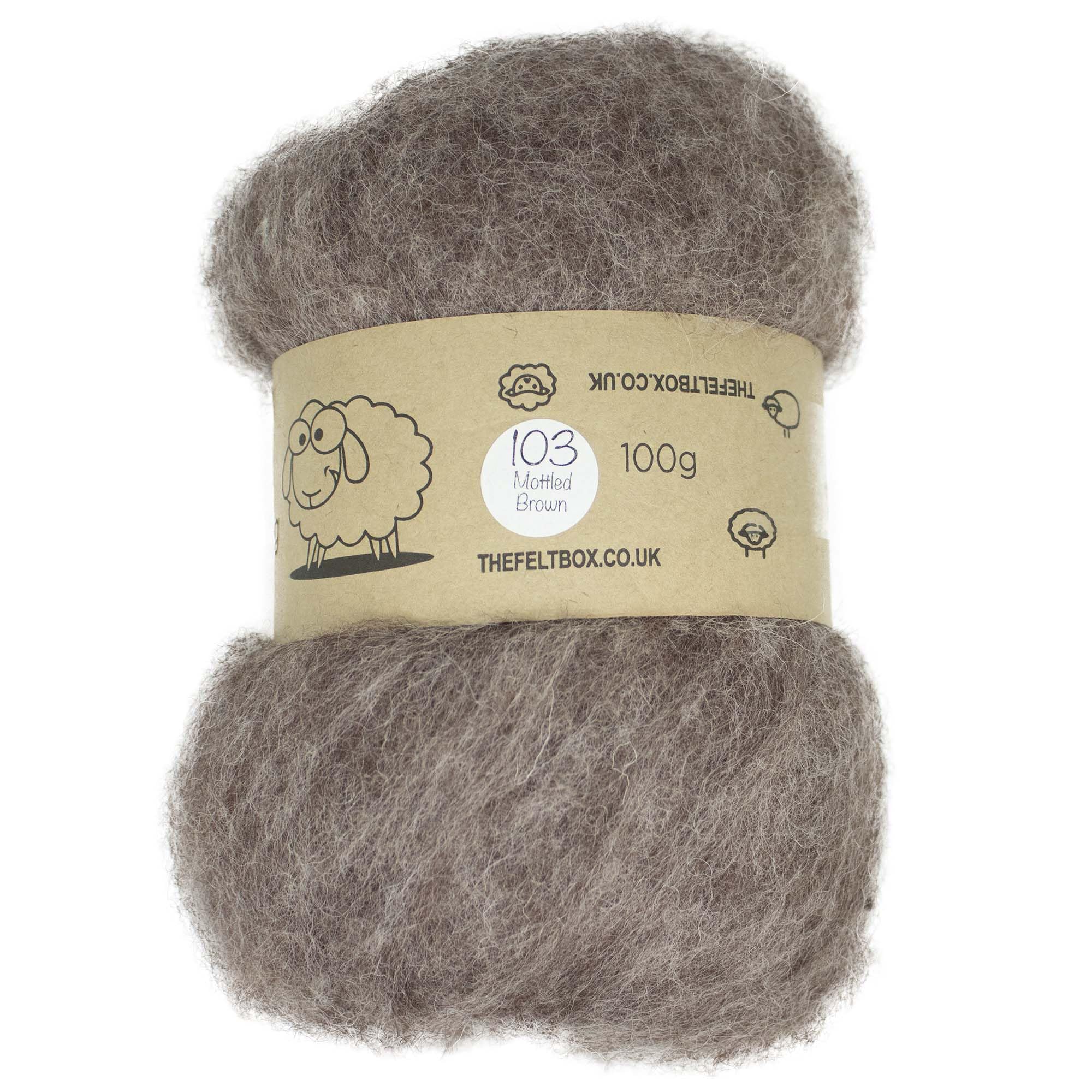The Felt Box Needle Felting Wool – Mottled Brown Shade #103 (100g Total) – Carded New Zealand Batt with Coarse Short Fibres – Perfect for Animals Dolls Bears Trees & Earthy Craft Designs