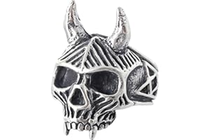 ZMY Home Demon Head Skull Ring Big Horned Stainless Steel Biker Jewelry Ring Men