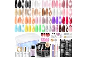 PEACECOLOR 50Pcs Poly Nail Gel Kit with U V Light 24 Colors 16ml Poly Extension Gel Pink Black Nude With Base Matte Top Coat Starter Kit with Slip Solution Nail Tools DIY For Beginners Home Salon