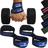 AQF Figure 8 Weight Lifting Straps with Neoprene Padding Black Blue