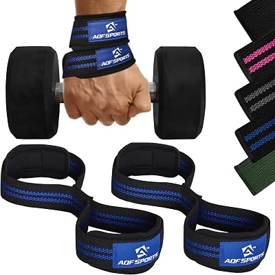 AQF Figure 8 Weight Lifting Straps with Neoprene Padding Black Blue