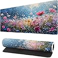 Gaming Mouse Pad Desk Pad,Extended Big Mouse Pad,31.5x11.8 Inch Long Computer Keyboard Mouse Mat Mousepad with 3mm Non-Slip Base and Stitched Edge for Gaming and Office… (Flowering shrubs)