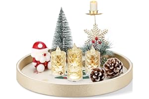 GORESE Christmas Decorative Tray for Coffee Table Decor, 12" Round Leather Christmas Tray for Home Decor, Dining Table Centerpiece, Xtmas Decorations Serving Trays, Gift for Women and Men(Tree)