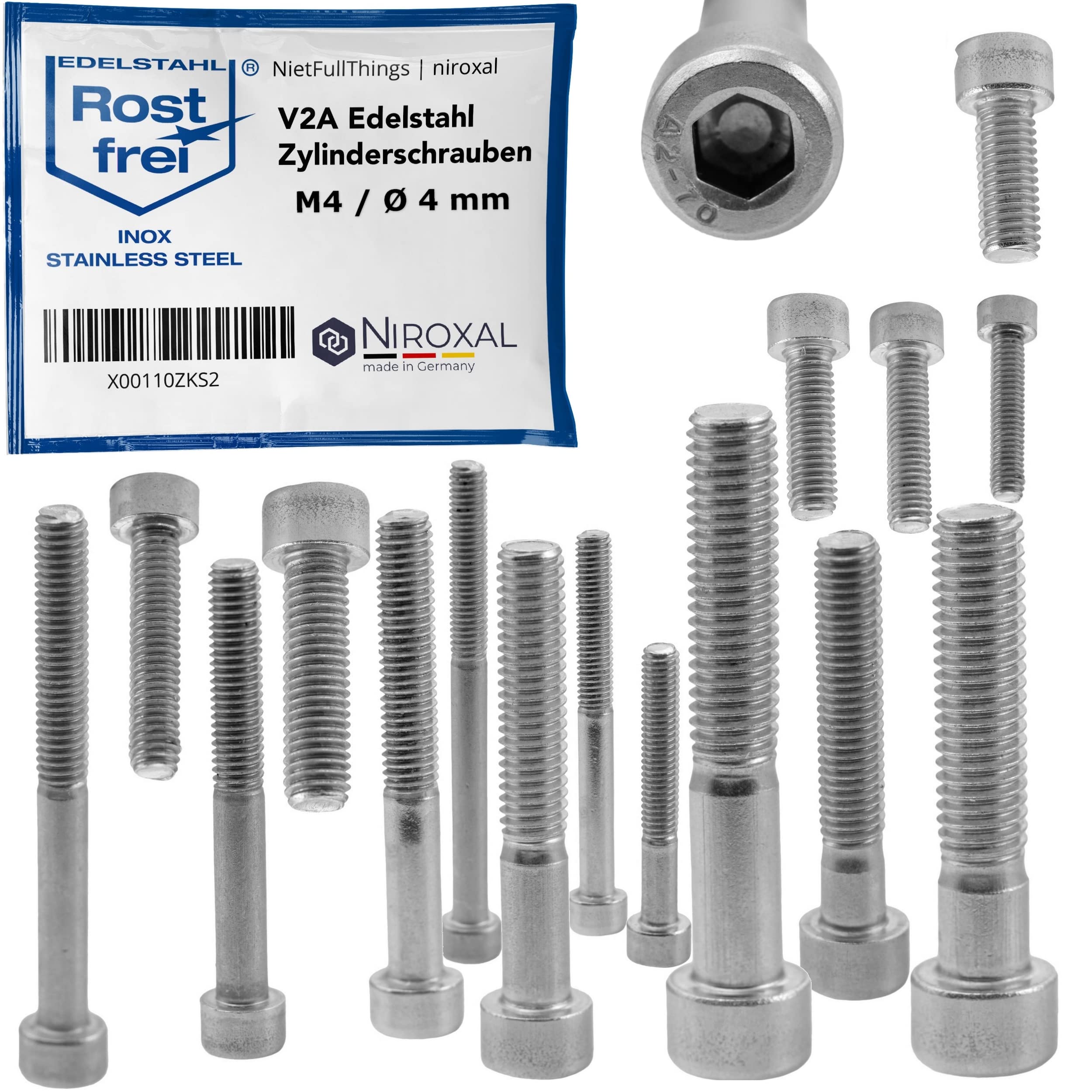 Stainless Steel Socket Head Cap Screws M4 (4 mm) (AISI 304) V2A DIN 912 / ISO 4762 | Hex Socket | 40 mm Partial Thread | Length 40 mm | 50 pcs
