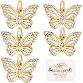Beebeecraft 10Pcs Butterfly Charms Samll 18K Gold Plated Butterfly Charms Cubic Zircon Animal Pendants with Jump Ring for Jewelry Making Bracelet Necklace Earring(15x9.5x2mm)