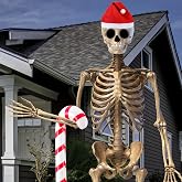 2 Pcs 12 ft Giant Christmas Skeleton Outfit with Santa Hat Candy Cane | Skeleton Accessories for Outdoor Yard Garden Party Decor, Inflatable Design, Festive Holiday Decoration Set