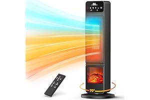 RISEON Space Heater, 1500W Electric Fireplace Heaters Indoor Portable with Child Lock & ECO Mode, PTC Ceramic, 3D Flame, 12H Timer, Remote Control, 70° Oscillation, Heating & Fan Modes for Home & Office