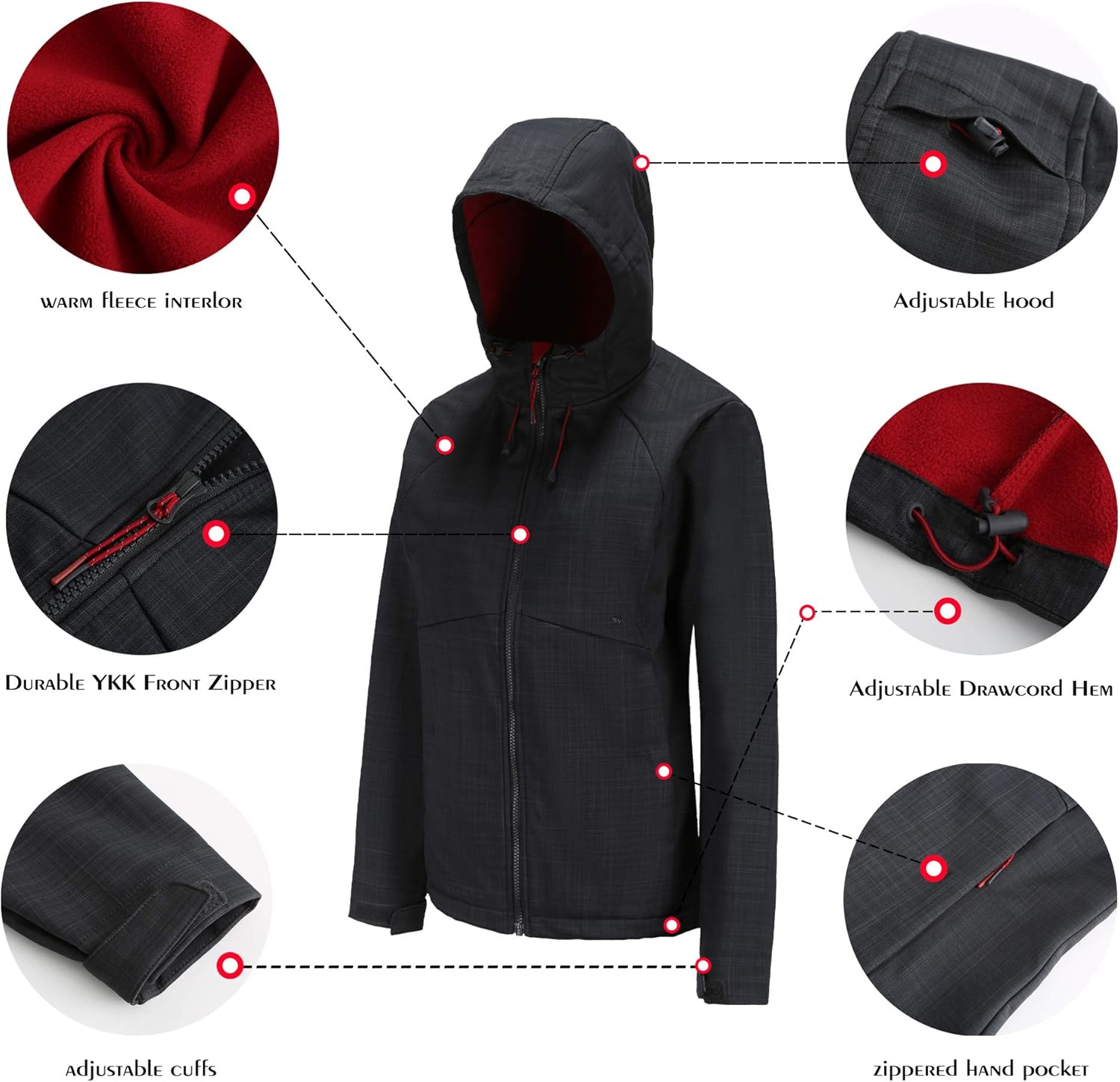 svacuam Women's Fleece Lined Softshell Waterproof Jacket Lightweight Anorak Hiking Coat: Clothing
