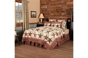 VHC Brands Abilene Country Red Independence Day Patchwork Star Luxury King Quilt 120Wx105L