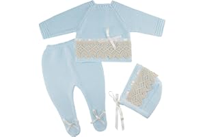 Escalett Layette Newborn Baby Knitted Clothes Set, Coming Home Infant Knit Outfit for Boys and Girls