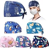 Geyoga 6 Pcs Women Scrub Caps Surgical Nurse Working Hats with Button and Sweatband Adjustable Elastic Nursing Bouffant Caps