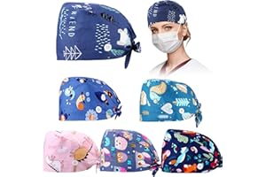 Geyoga 6 Pieces Women Scrub Caps Surgical Caps with Buttons Working Adjustable Sweatband Bouffant Hats