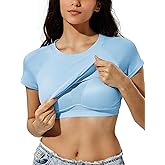 ZeroBound Built in Shelf Bra Crop Tops - Short Sleeve Y2k Tee for Women, Crew Neck Basic Casual Crop T Shirt
