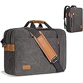ESTARER Laptop Computer Bag for Men 3 In 1, 17-17.3 Inch Laptop Messenger Bag for Business/Work/Travel, Convertible Backpack Briefcase Water resistant Canvas Laptop Backpack (Grey)