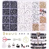 Wuollgess 3500 PCS Black White Clay Beads Kit for Bracelets Making, Polymer Heishi Beads for Jewelry Making, Friendship Bracelet Kit for Adults, Letter Beads for Necklace Earring DIY