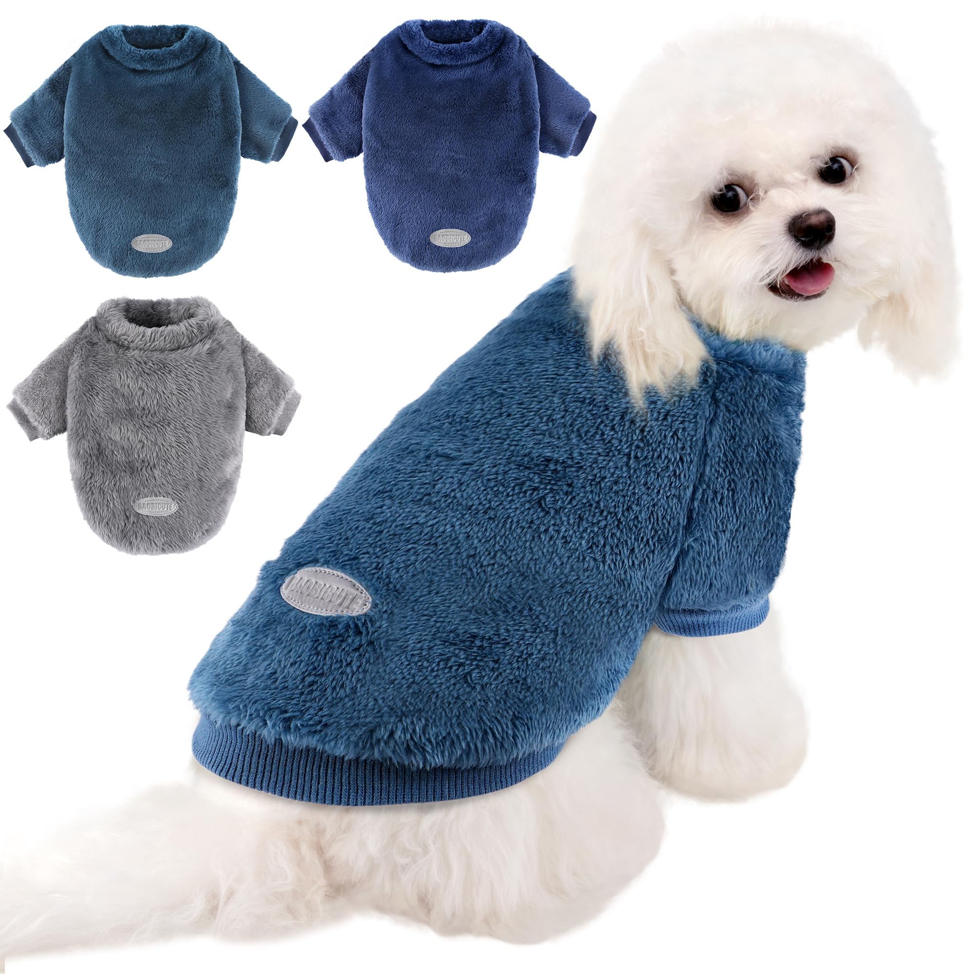 Photo 1 of 3 Pack Dog Sweater Clothes for Small Dogs Girls Boys with Reflective Strip Small Dog Sweaters Coat Soft Warm Pet Puppy Clothes Sweater (Grey+Blue+Navy, S(Back:8.26",Chest:12.20", Neck:9.05"))