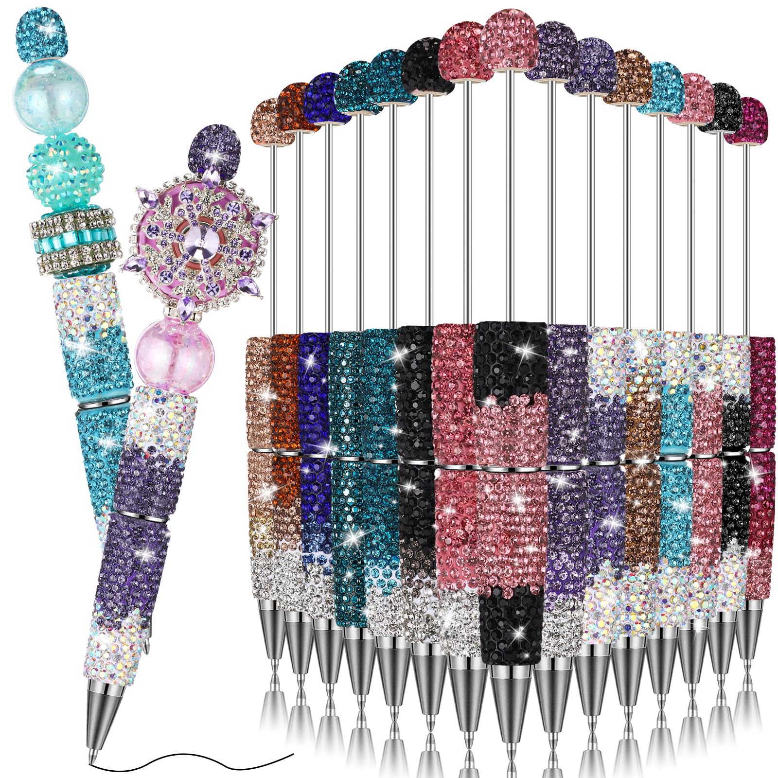 Photo 1 of Tondiamo 15 Pcs Glitter Beadable Pens Full Rhinestone Fancy Pens for Beads DIY Diamond Beaded Pen Kit Cute Journalling Ballpoint Fun Bling Ballpoint for DIY Craft Making (Gradient Diamonds)