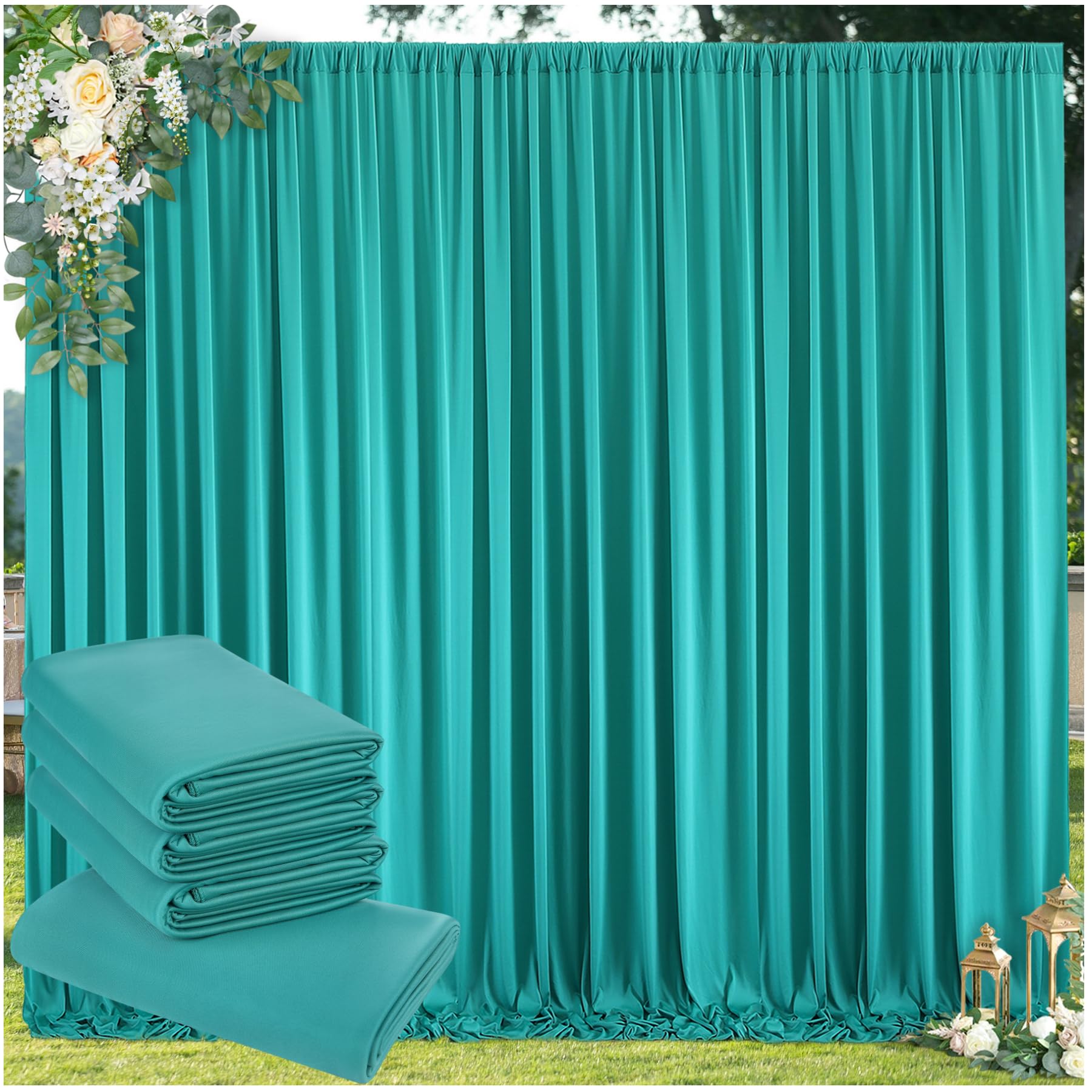 Photo 1 of 10 ft x 20 ft Wrinkle Free Turquoise Backdrop Curtain for Parties, Thick Polyester Teal Photo Backdrop Drapes,4 Panels 5ft x 10ft for Baby Shower Wedding Engagement Birthday Mermaid Party