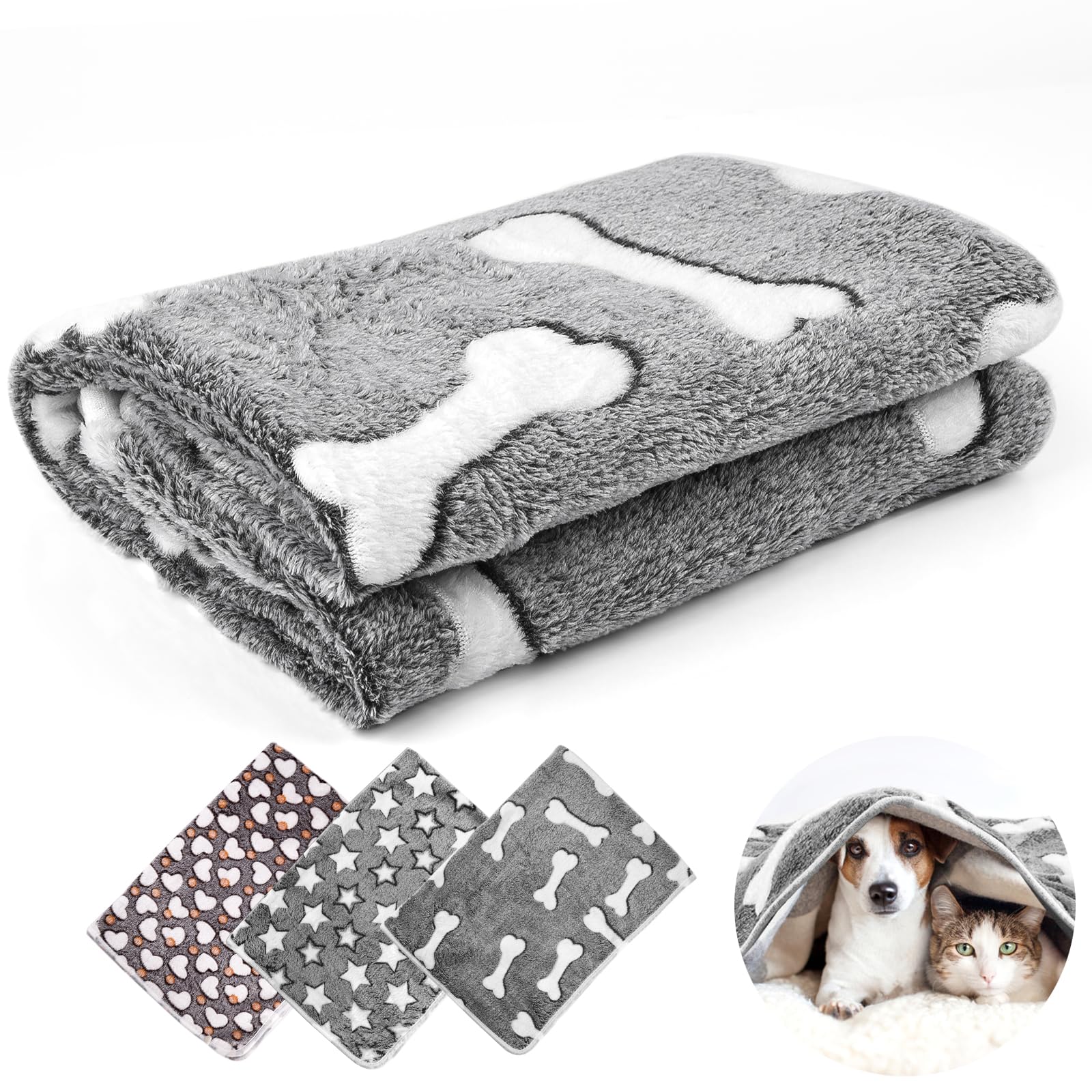 Neerow 3 Pack Dog Blanket Washable, 104 x 76 cm Cat Blanket Large, Soft Fluffy Puppy Pet Blanket for Indoor Cats Dogs Sofa Bed