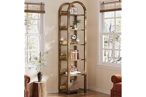 Tribesigns 6-Tier Narrow Bookshelf, 71" Tall Arched Bookcase with Shelves for Small Space, Skinny Display Shelf Wooden Open S