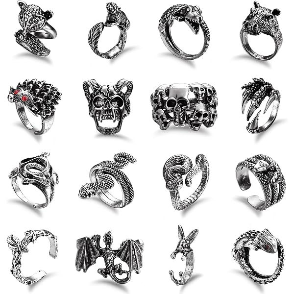 Adjustable Snake Cobra Ring Set - 2 Piece Punk Gothic Statement Ring For Women & Men, Halloween Jewelry