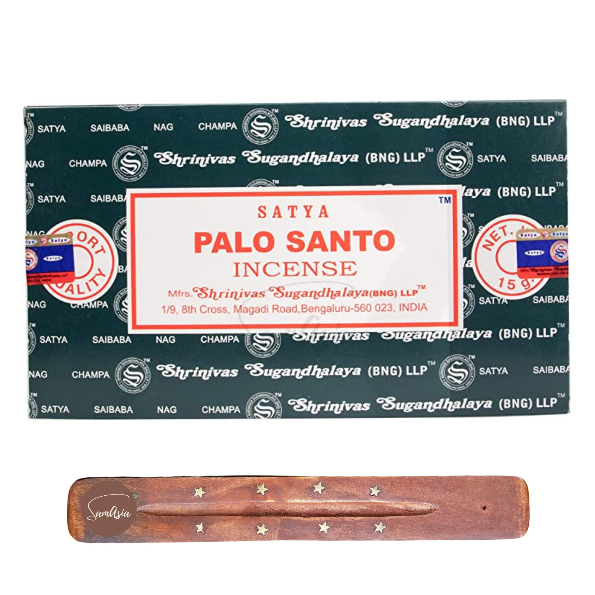 Satya Nag Champa Palo Santo Incense Sticks | x12 pack | with SAMASIA incense sticks holder | Used for Paomatherapy, Spa, Yoga, Weddings, Meditation, Healing, Positivity and Relaxation โ image 1