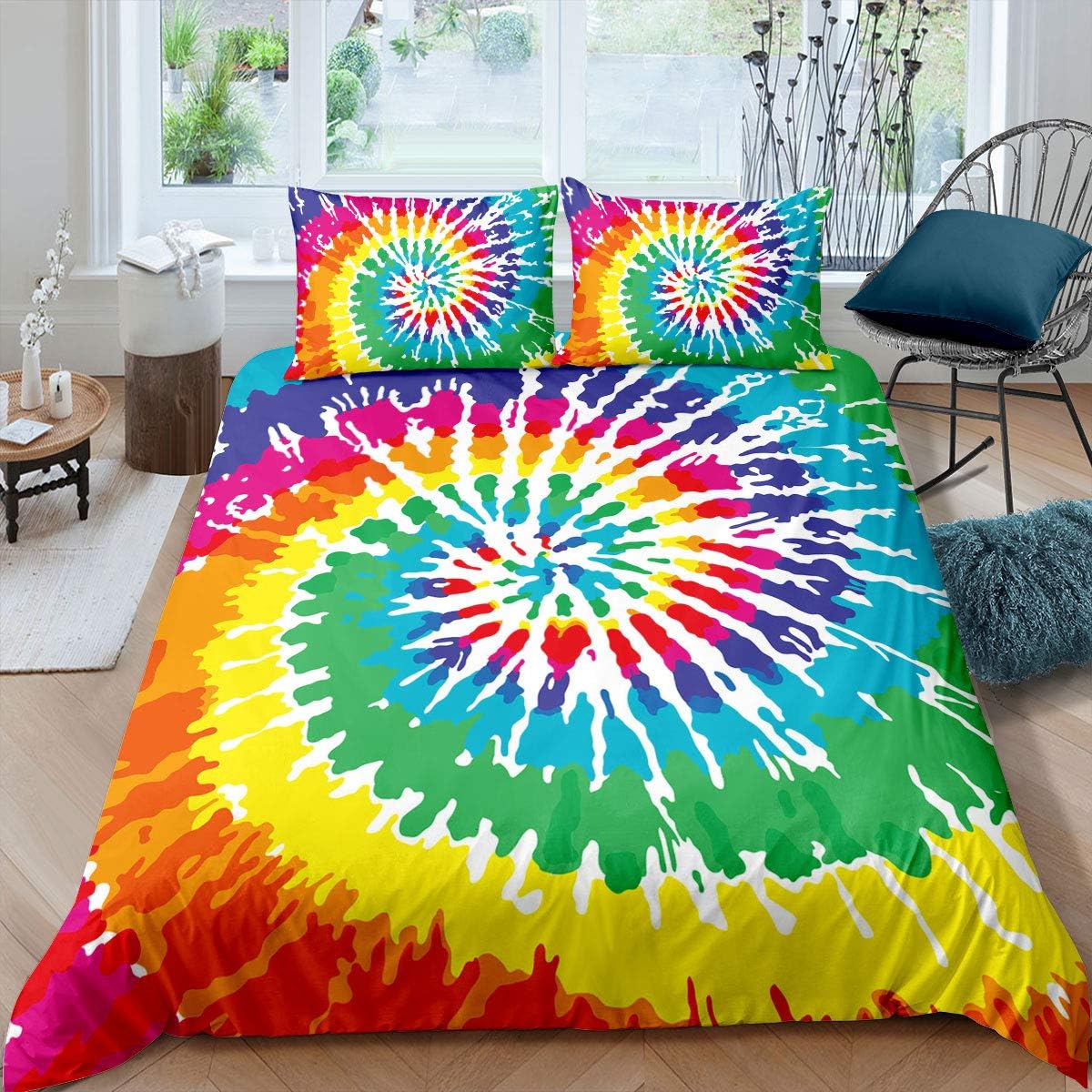 Erosebridal Tie Dye Bedding Queen Size Colorful Rainbow Bedding Set