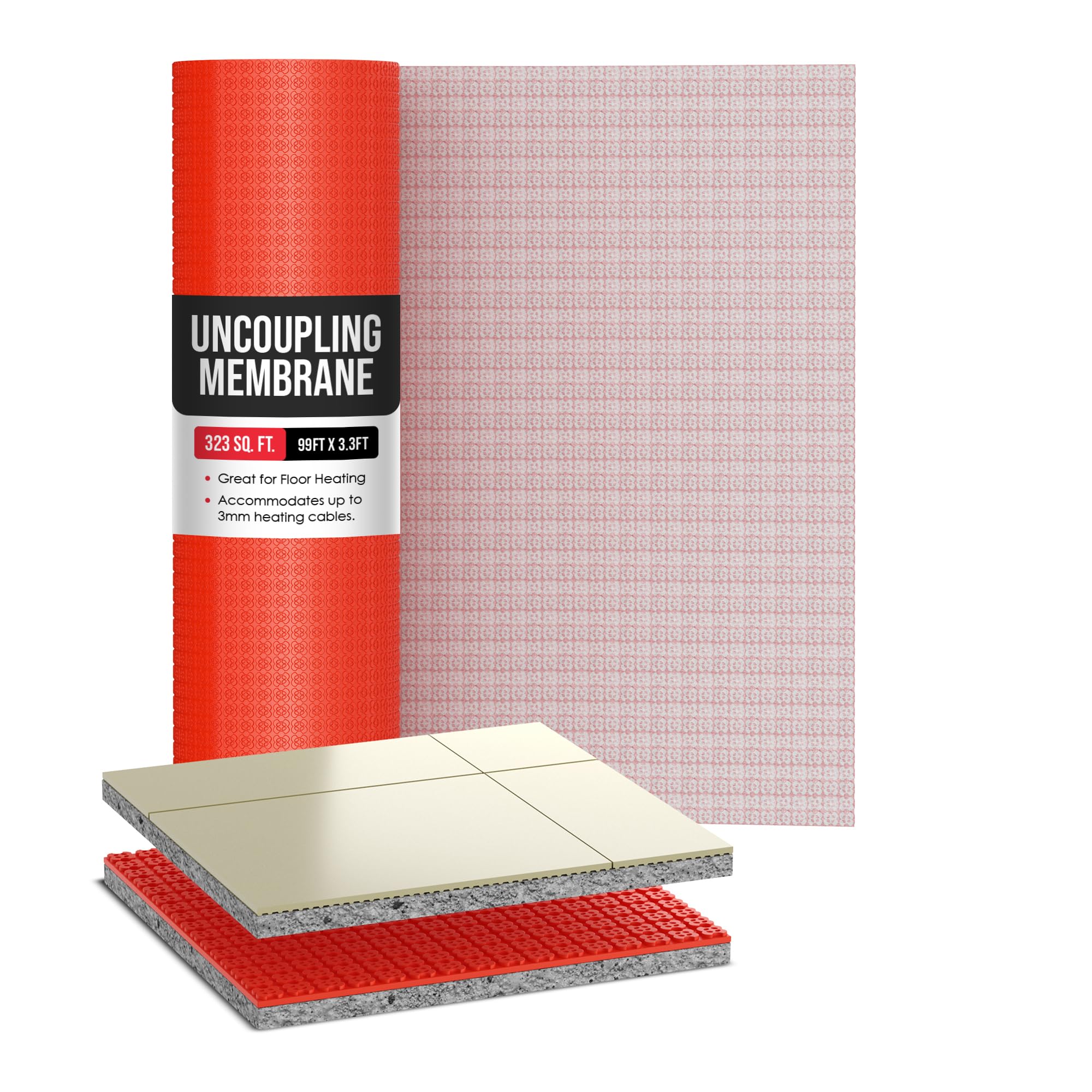 Photo 1 of Houseables Uncoupling Membrane, Tile Underlayment, Tile Membrane, Flooring Underlayment, for Floor, Decoupling, Anti Fracture, Waterproof, Heat, Vapor, 1/8" Thick, 3.3 ft x 98.5 ft / 323 Square Feet