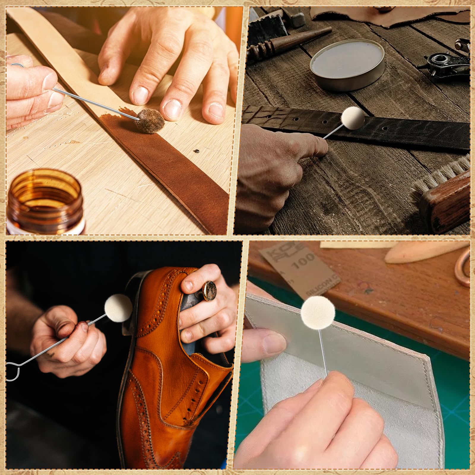 EYBDYB 10 Pack Wool Daubers Ball Brush with Metal Handle – Leather Dye Applicator Tool for Leather Crafting, Gluing, Staining, Shoe Polish & DIY Projects