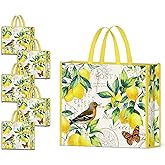 NymphFable 5 Pack Reusable Shopping Bags Lemons Bird Butterfly Washable Grocery Bags Fabric Tote Bag