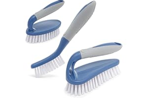 Trazon 3-Piece Scrub Brush Set - Blue, Durable Bristles, Ergonomic Handle, Ideal for Bathroom, Shower, Kitchen, Carpet, Floor, Bathtub, and More