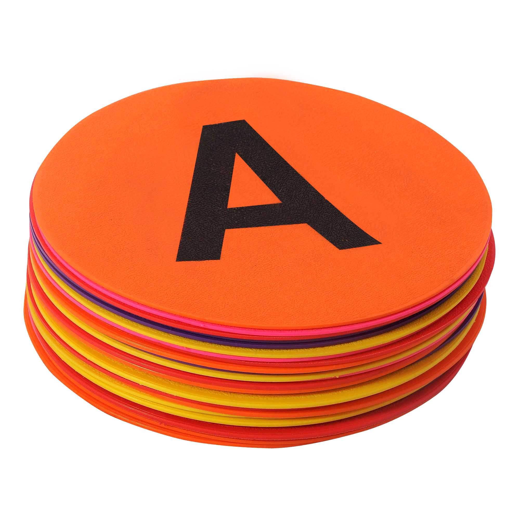 GSi 8 Inch A to Z - (Pack of 26) Alphabet Spot Markers, Non-Slip, Durable Poly Dots for Alphabet Marks-The-Spot Floor Games, Classroom & Preschool |Brightly Colored Circles for PE & Learning