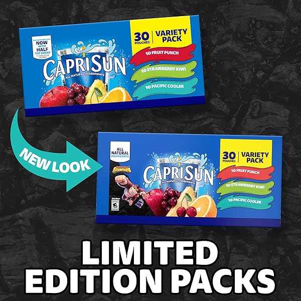 CAPRI SUN FRUIT PUNCH, STRAWBERRY KIWI AND PACIFIC COOLER FLAVORED JUICE DRINK BLEND VARIETY PACK, 30 CT BOX, 6 FL OZ POUCHES