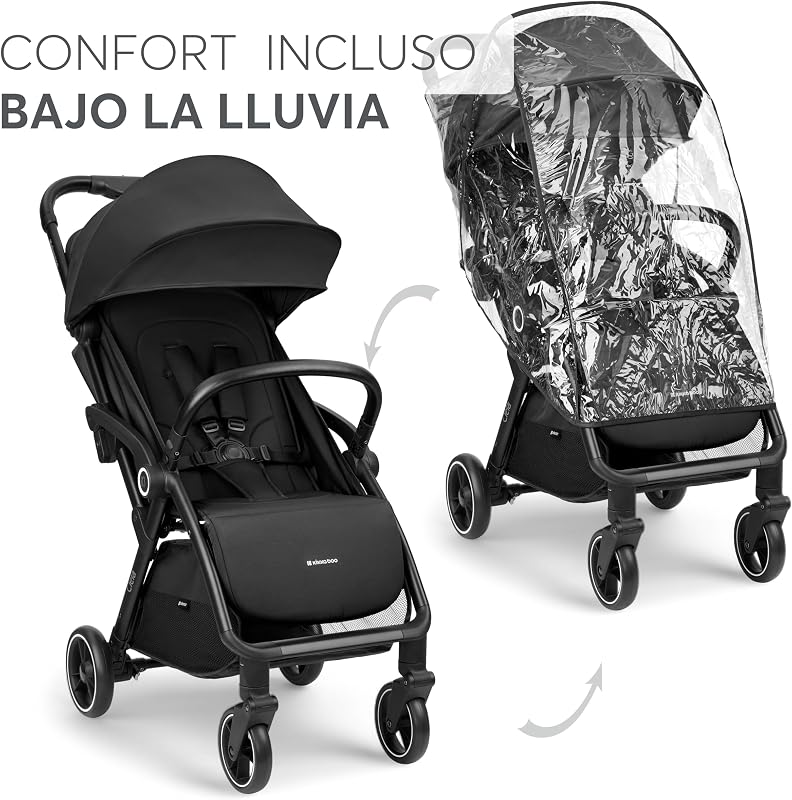 KikkaBoo Silla de Paseo Ligera CIELA, Carrito Bebé Compacto hasta 22 kg, Plegado Automático, Reclinable, Superligero, Tamaño Cabina Avión, Negro