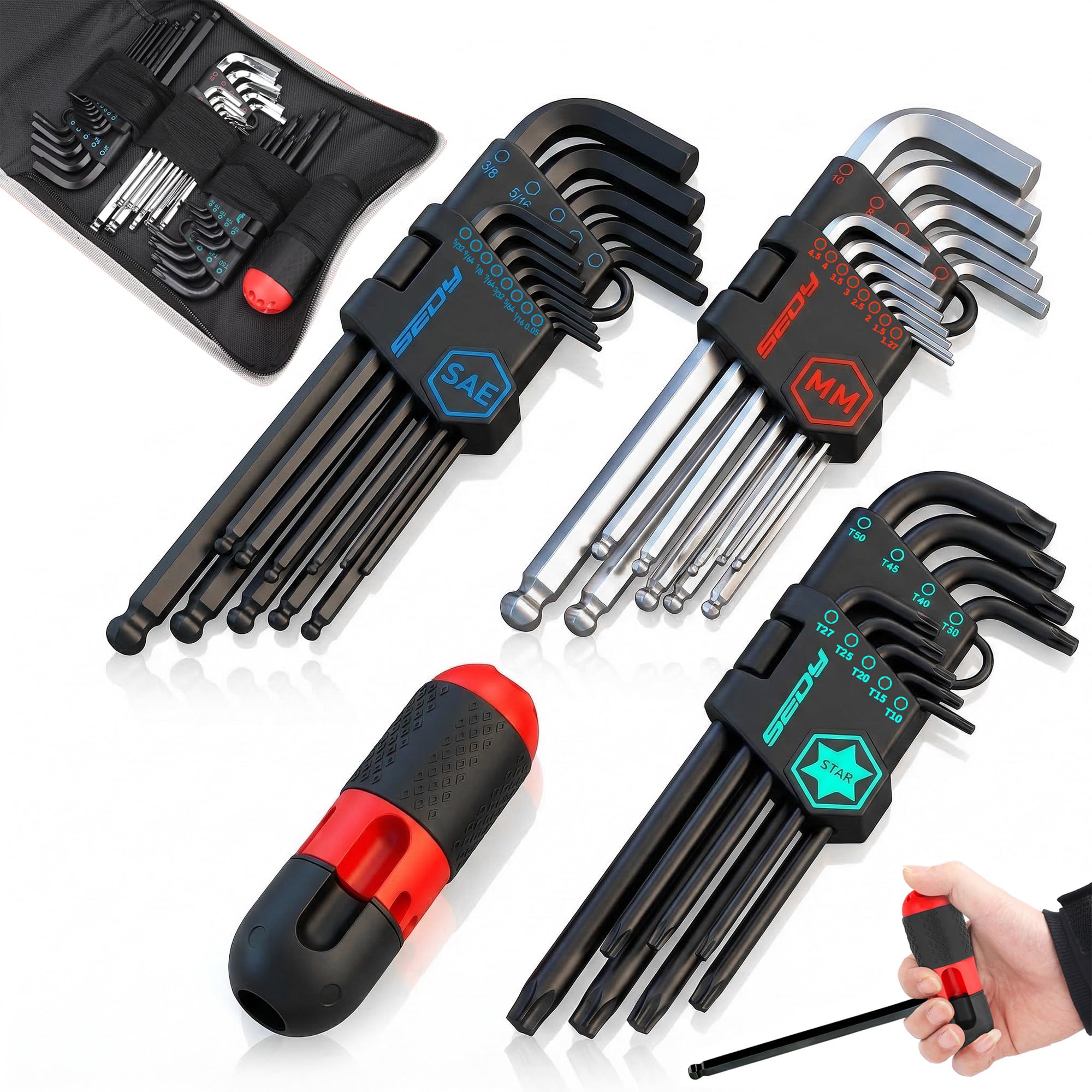 36-Pieces Ultimate Allen Wrench Set, Premium Hex & Torx Key Set, SAE & Metric Hex, Ball End Torx Wrenches with Extra