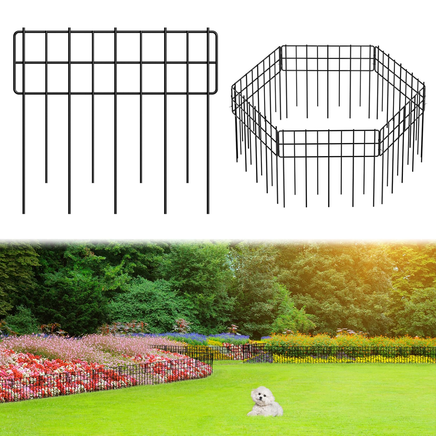 Photo 1 of Decorative Fence Panel, 12.99"*11.97" No Dig Fences Barrier, Small Garden Fence Animal Barrier, Garden Border Edging Fences, Square 6 Pcs Black Metal Fencing, Dog Fencing Blocker for Yard, Flower Bed