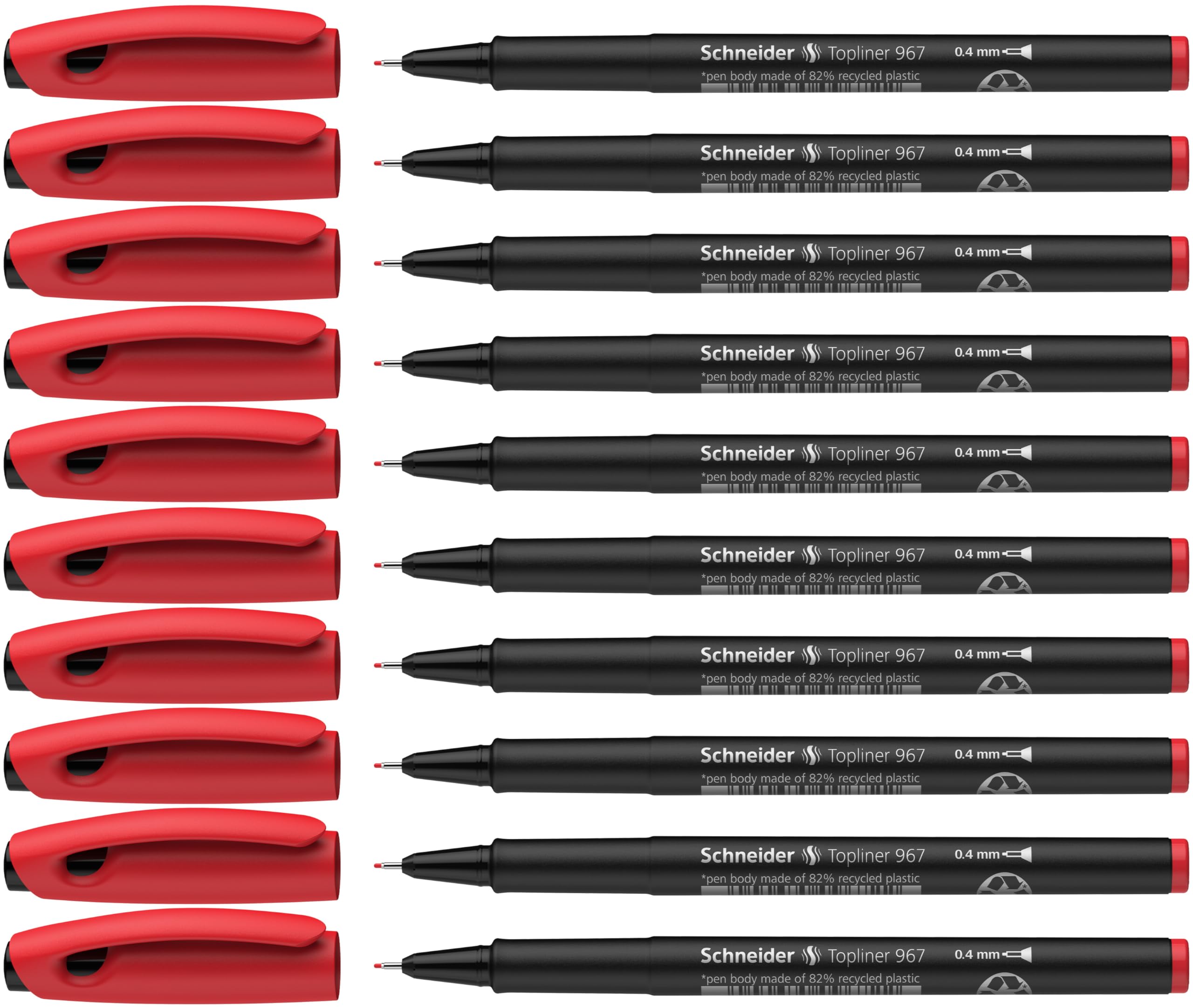 Schneider Topliner 967 Fineliner Pen - Red (Pack of 10)