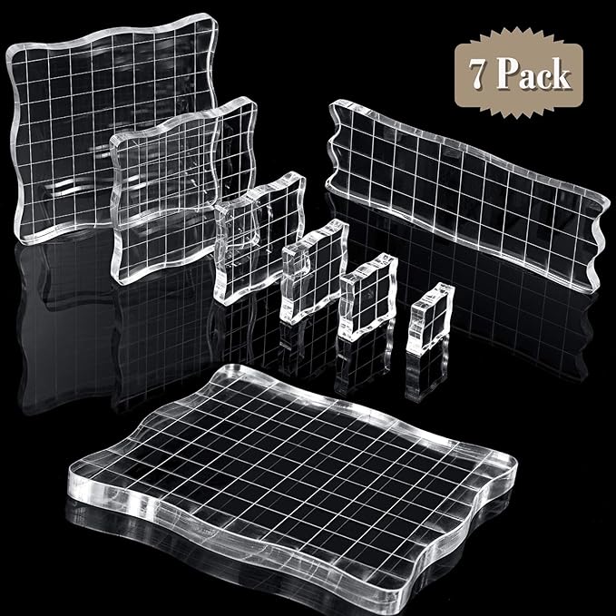 7 Pieces Stamp Blocks Acrylic Clear Stamping Blocks Tools with Grid and Grip