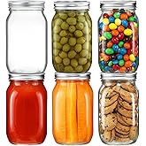 YEBODA 6 Pack Wide Mouth Mason Jars 32oz Glass Canning Jars with Airtight Lids and Bands for Preserving, Jam, Honey, Jelly, W