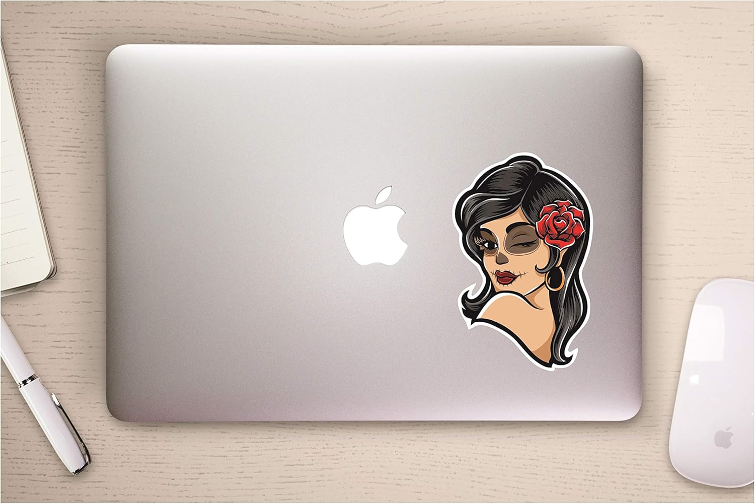 A&B Traders Sugar Skull Girl Face Stickers - Girl Wink Vinyl Decal for Cars - Skull Color Stickers for Laptop/MacBook Decals - Horror Decor, Day of The Dead Car Decal, Home Decor, 6 Inches.